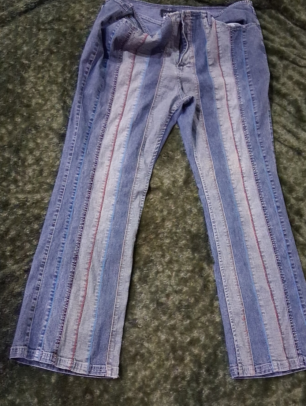 Vintage Y2k Multi-Blue Striped Flare Jeans